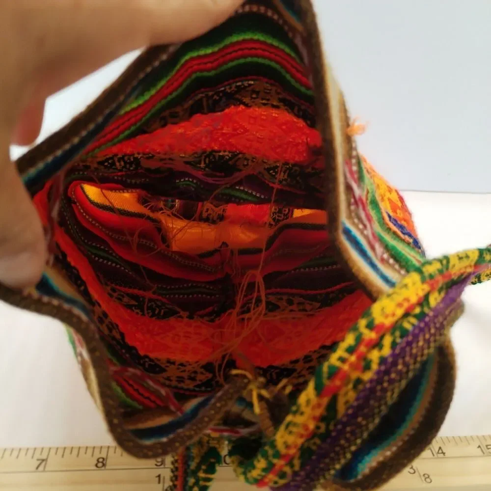 Peruvian Mini Small Backpack Embroidery‎ Llama Girl Sun Woven Knapsack Purse Red